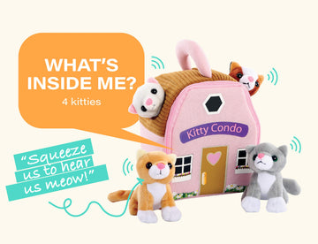Etna Meowing Cat Condo Toy Playset With Sounds, 5 Piece Small Stuffed Cats And Kittens