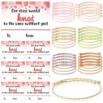Riceshoot 60 Sets Valentine Gifts for Kids Classroom Neon Bracelets Rope Bracelets Valentines Day Gift Cards Our Class Will Knot