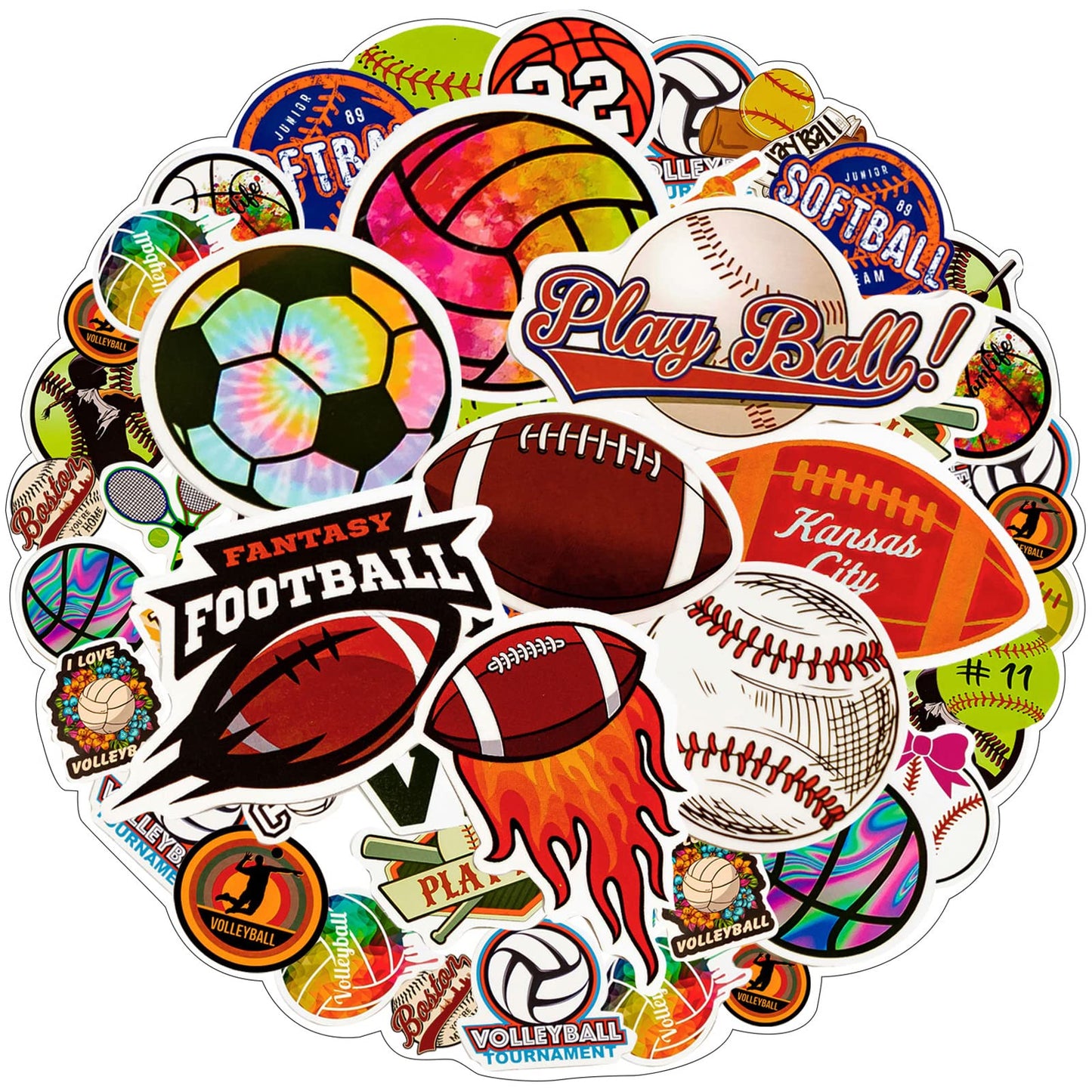 100Pcs Sports Stickers For Water Bottles, Sport Theme Stickers For Kids Boys Teens Include Volleyball Softball Football Basketba