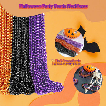 YAXINRUI 15 PCS Halloween Beads, Purple Black Orange Beads Party Favors 33 Inch 7 mm Halloween Beads Necklaces for Festive Event