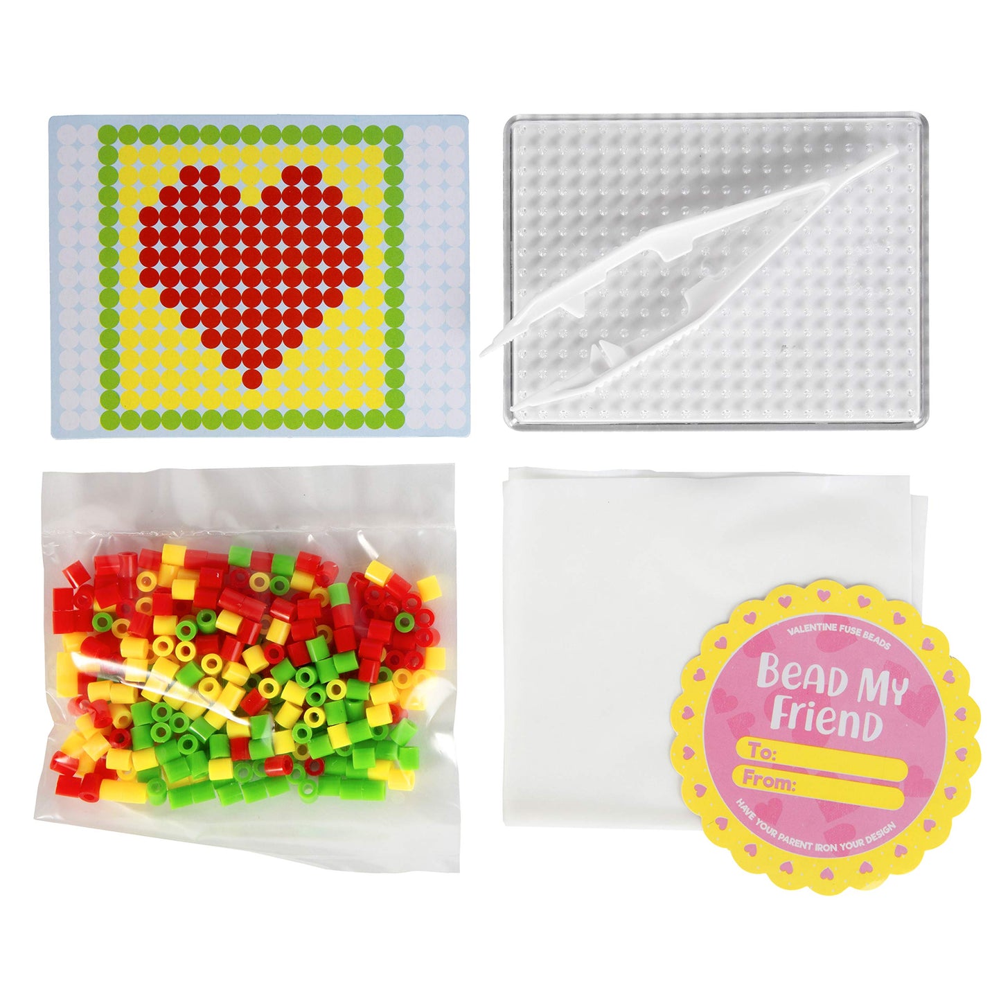 Heart Themed Fuse Bead Kits (24ct)- Perfect Goodie Bag Party Favors for Kids Birthday Party - Each Includes Pixel Art Craft Acti