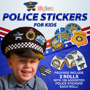 Playbees Police Stickers For Kids - 200 Pack Of Law Enforcement Themed Designs - Kids' Educational Arts And Crafts, Back To Scho