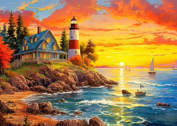 1000 Piece Puzzle For Adults, Lighthouse Puzzle For Adults 1000 Piece, Seaside Sunset Landscape Jigsaw Puzzle 1000 Pieces, Seash