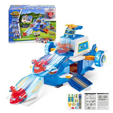 Super Wings - 2 Scale World Aircraft Large Playset with 2'' Supercharge Jett | Air Moving Base | Air Toys Mini Figure | Preschool Toy  Set for 3 4 5 year old Boys Girls | Birthday Gift Blue