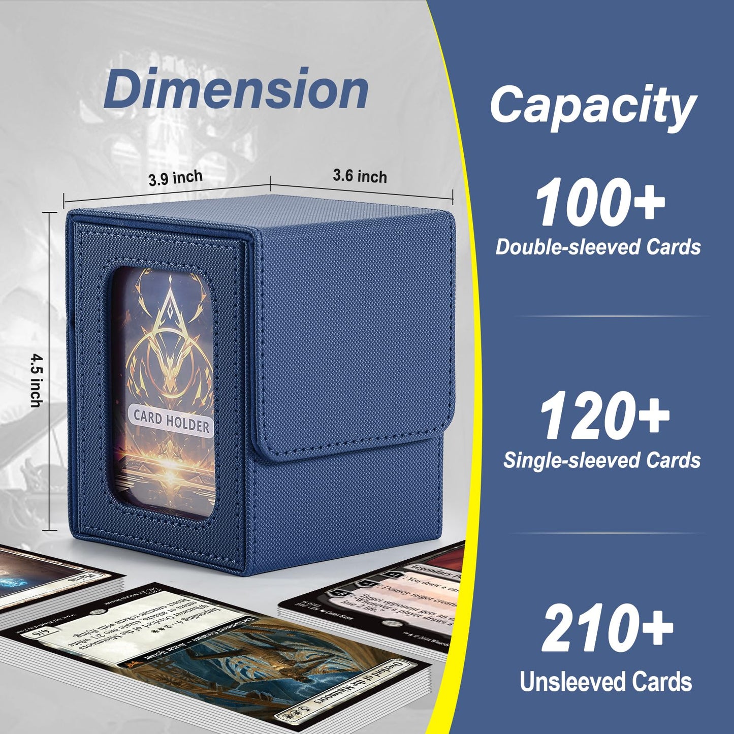MTG Deck Box, Double Display Window MTG, Commander Deck Box Fits 120+ Single Sleeved Cards, PU Leather Magnetic Closure Card Box