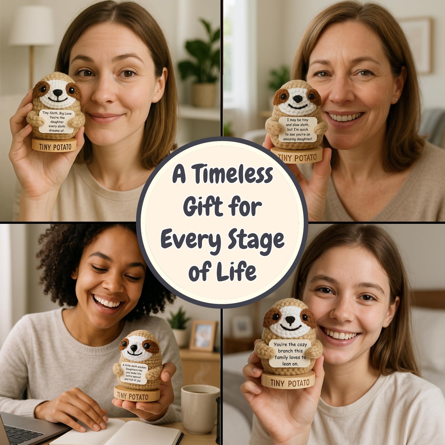 Gifts for Daughter - Tiny Crochet Sloth Doll with 30 Encouraging Messages - Emotional Support for Teenage Girl or mature-themed Step Bonus Daughter Stepdaughter - Christmas or Birthday Gift from Mom and Dad