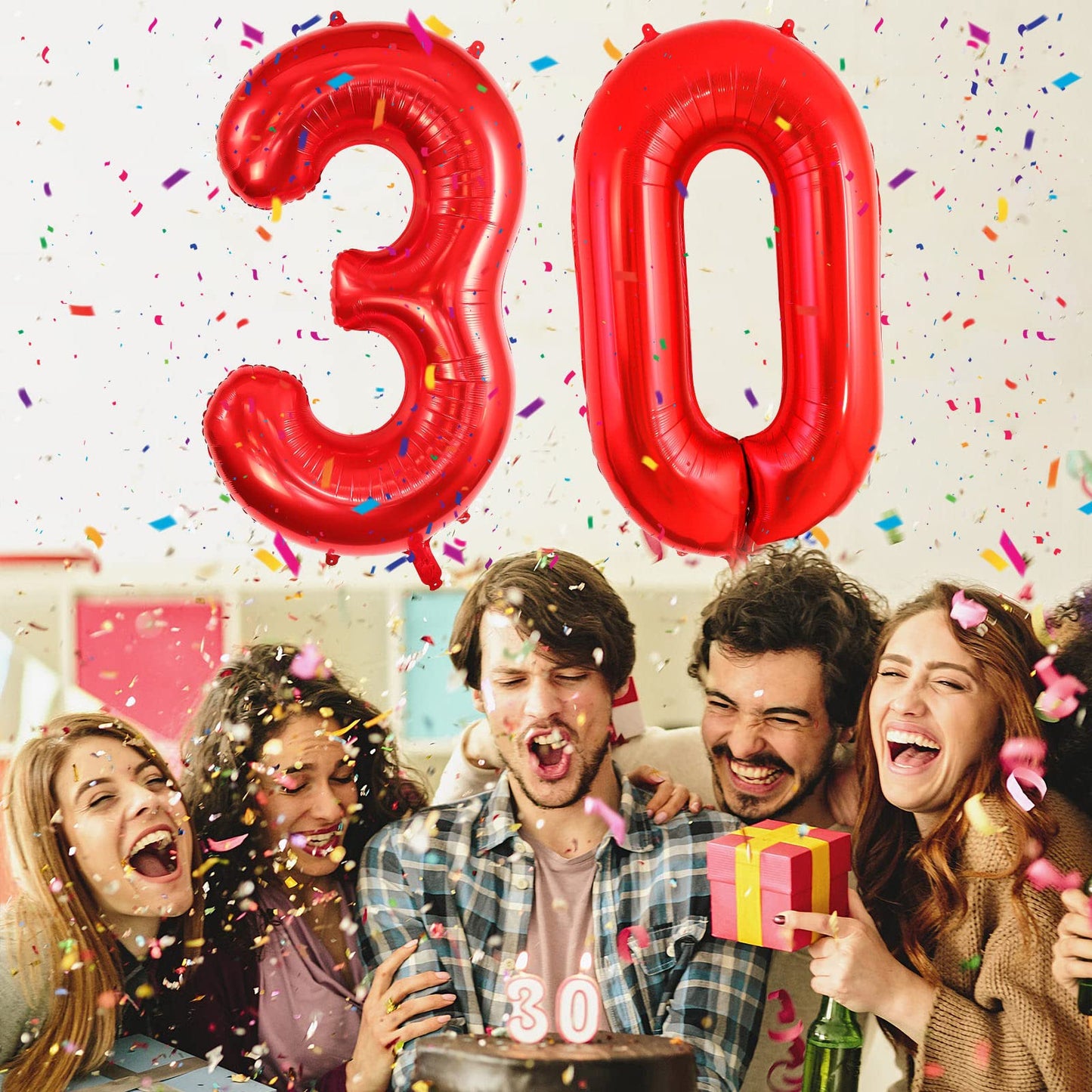 40 Inch Red 30 Number Balloons, Jumbo Foil Balloons For 30Th Birthday Party Decorations Supplies / 30Th Anniversary Event
