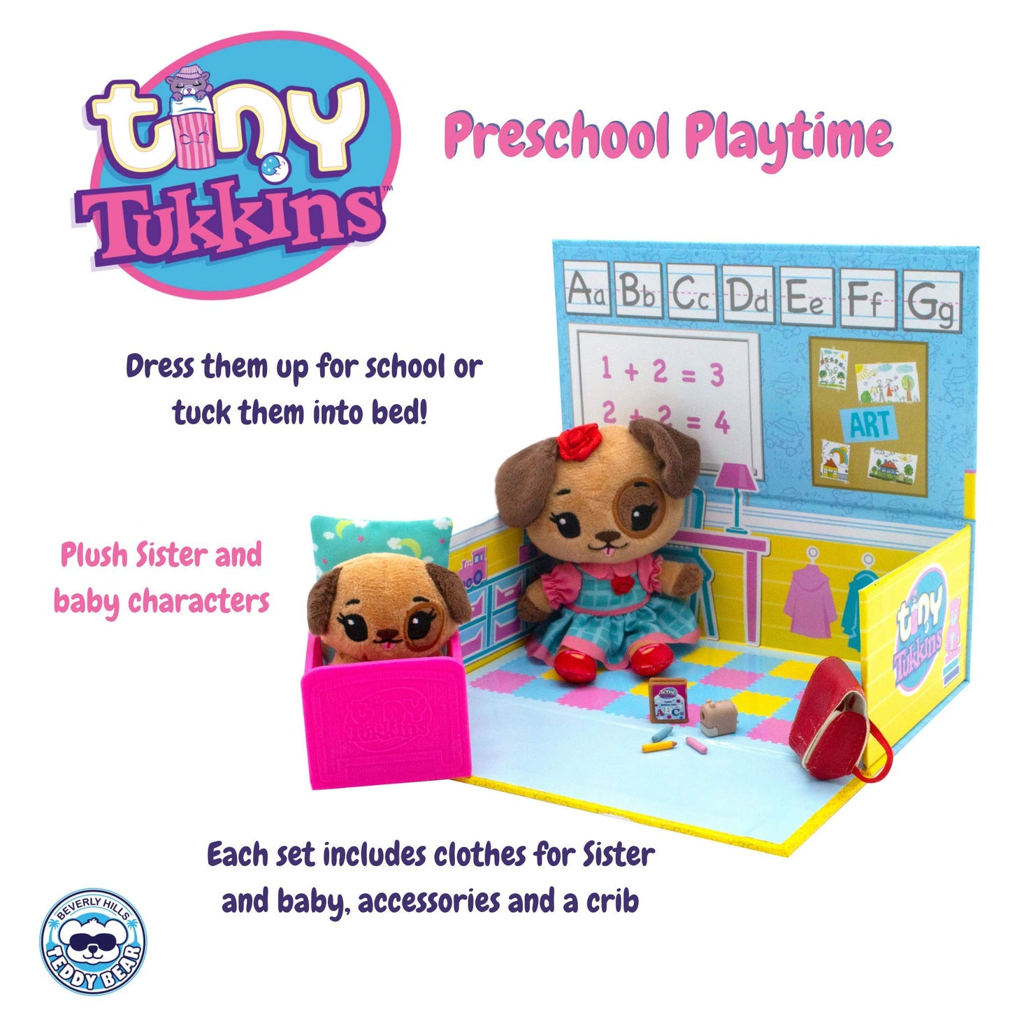 Tiny Tukkins Doggy Family Stuffed Animal Preschool Playset- Play Preschool Set For Girls & Toddlers Includes Big Sister And Baby