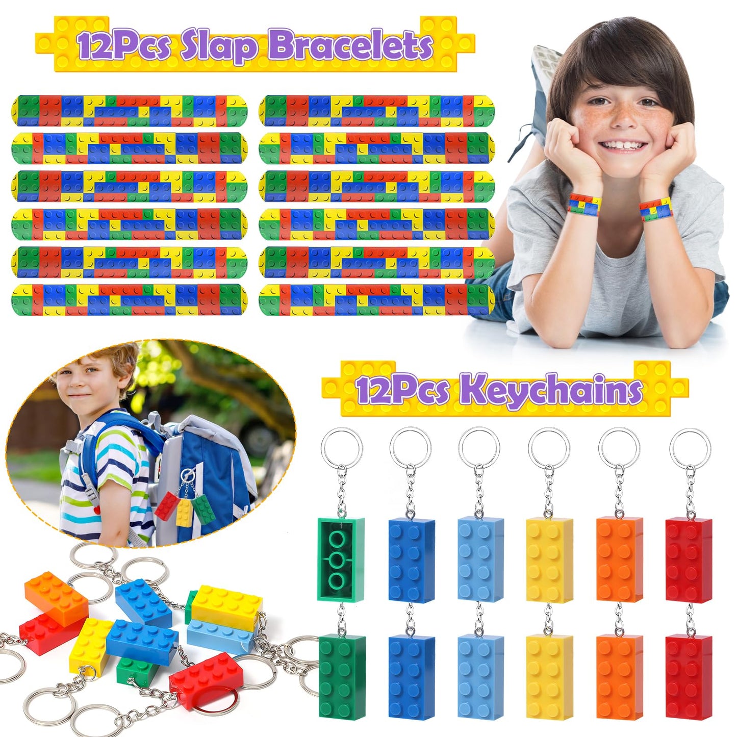 Keleno 76 Pcs Building Block Birthday Party Favors Supplies Invisible Ink Pen Notebook Straw Box Goodie Bag Stuffer Kids Boys To