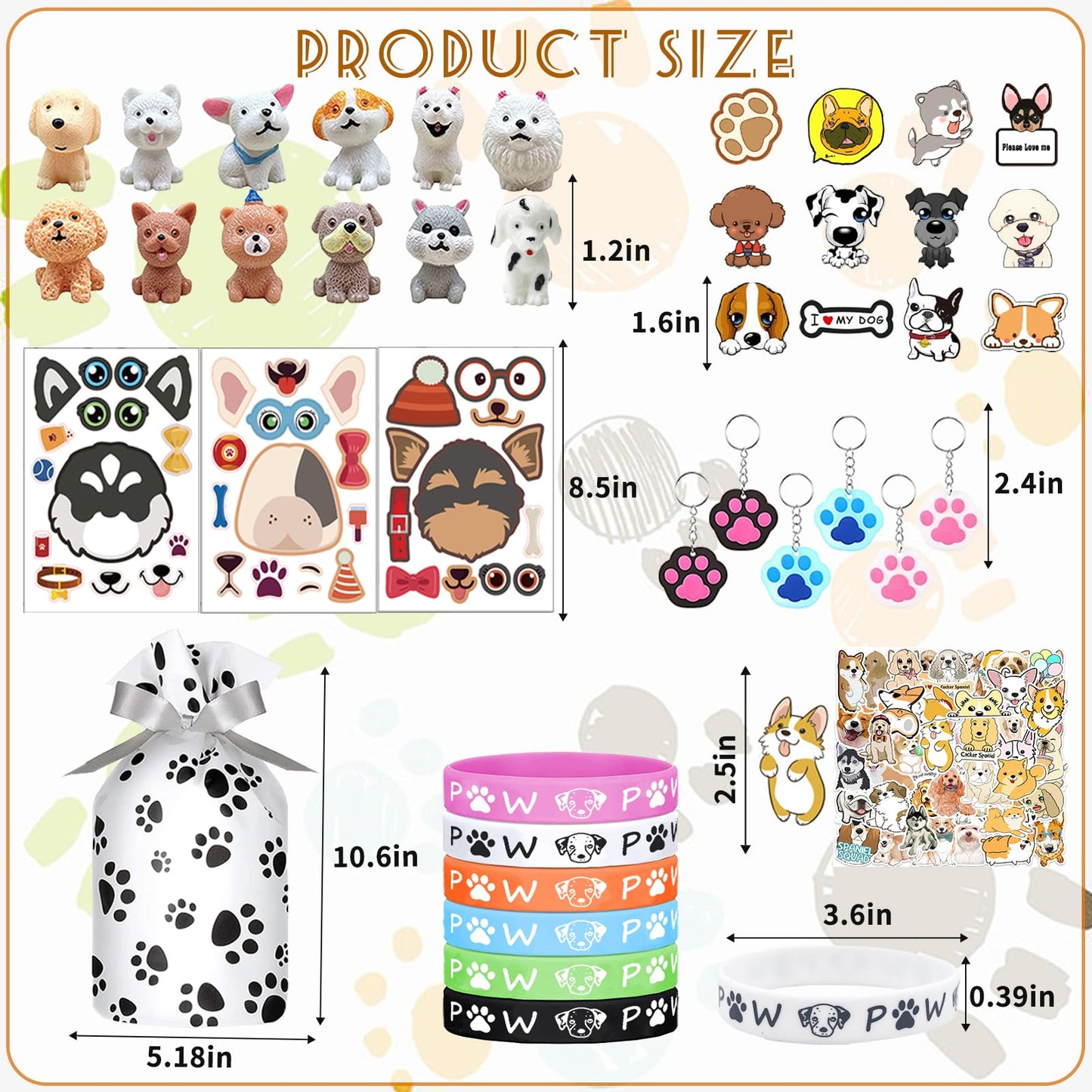 122Pcs Dog Party Favors Gift Set for Kids Dog Birthday Party Supplies Include 12 Dog DIY Face Stickers 12 Dog Bags 12 Keychains