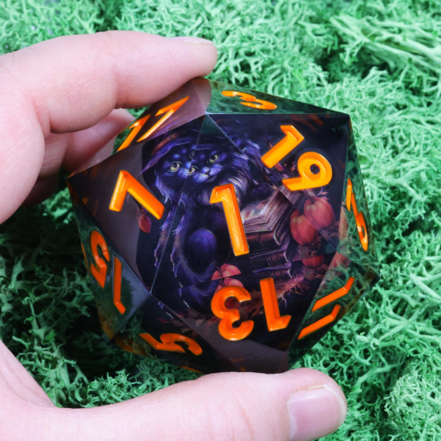 Mini Planet 50Mm Giant D20 Liquid Core Eyeball Polyhedral Mtg Table Games Aqua Dice E20-Led Black Cat