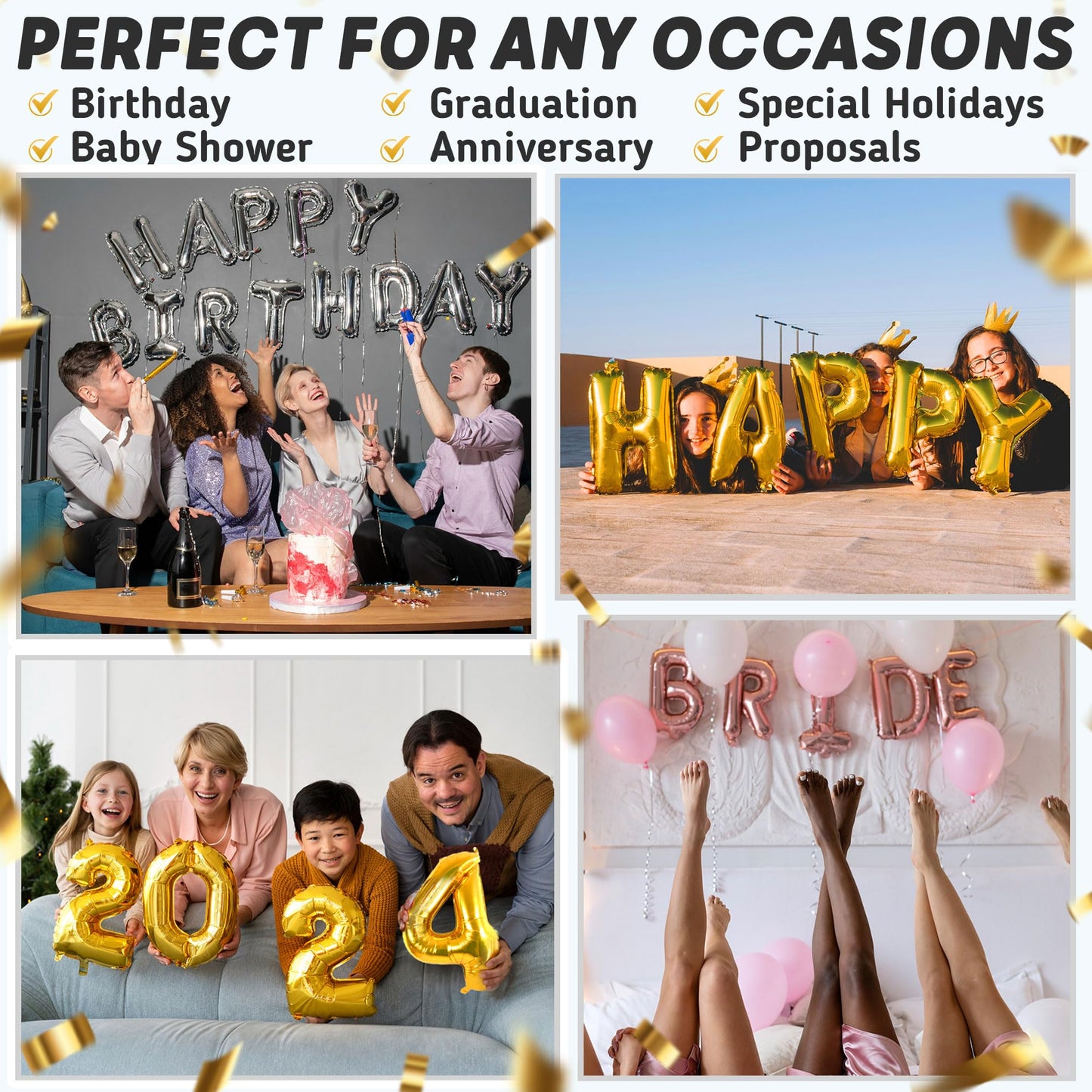 Gold Letter Balloons 16 Inch - Custom Balloon Letters | Alphabet Balloons | Rose Gold Foil Letter Ballon | Silver Mylar Balloons