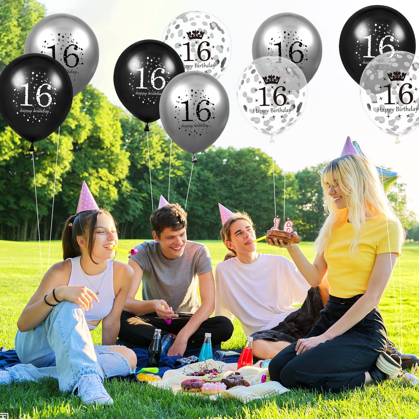 16Th Birthday Balloons Kids Decorations 15Pcs Black Silver Happy 16Th Birthday Party Latex Confetti Balloons For Kids Boys Girls 16Th Anniversary Happy Birthday Party Decor Supplies 12 Inches