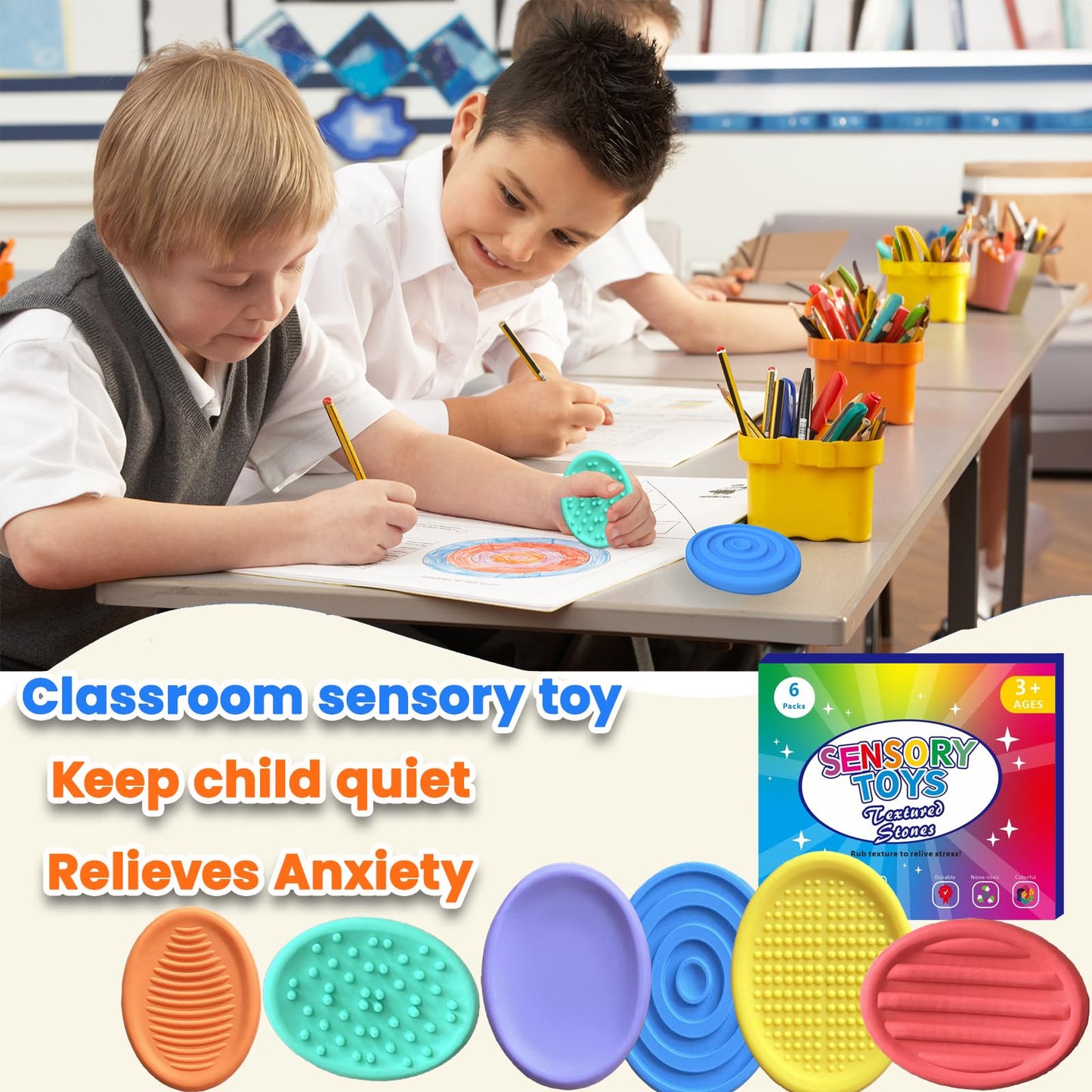 Fidget Toys For Kids Adults, 6Pcs Textured Sensory Stones For Autism Adhd Kids Calming, Fidget Stress Toys For Kids-Anxiety Reli