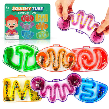 Sensory Fidget Toys For Kids Toddlers - Squishy Sensory Products For Autistic Autism Children Special Needs, Fidgets For Classroom Stress Anxiety Calm Down, Squeeze Sensory Tube Filled Goo, Glitter