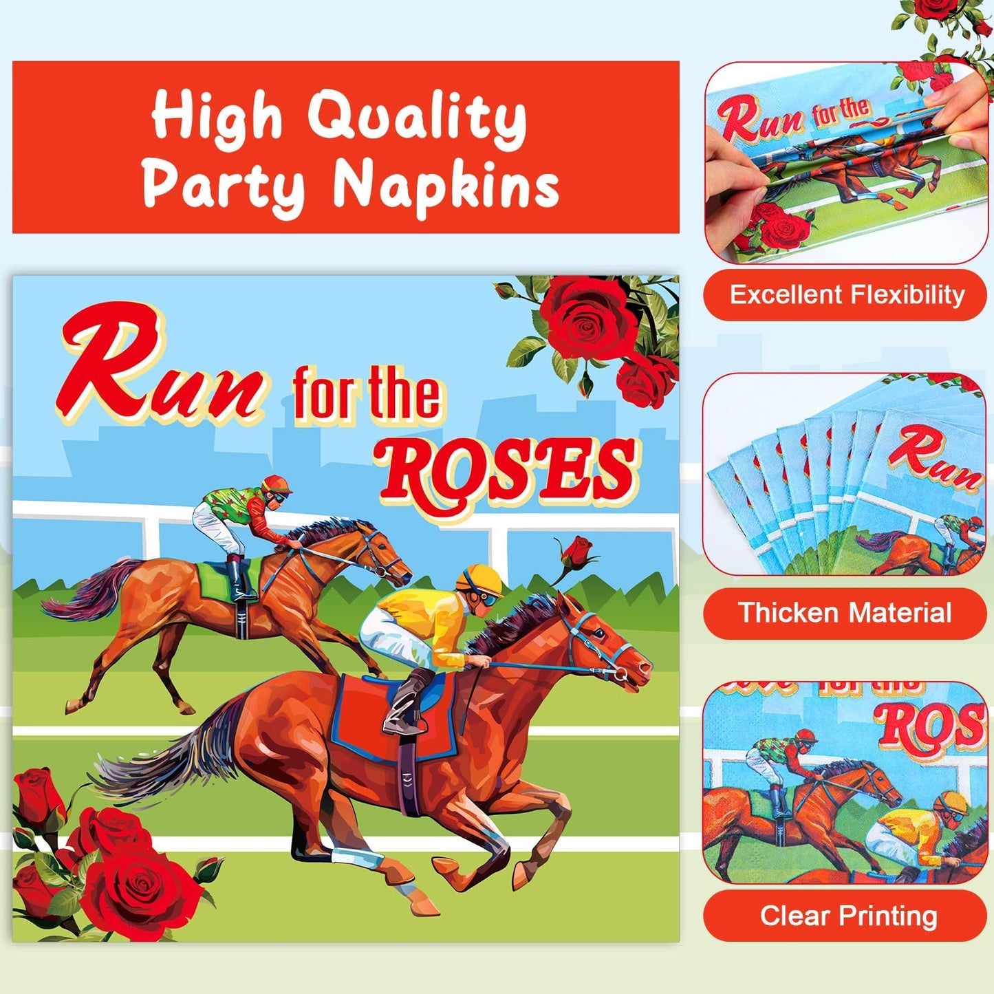 Qyeahkj 100 Pcs Kentucky Party Supplies Derby Day Tableware Set Run For The Roses Party Plates Napkins Forks Disposable Horse Ra