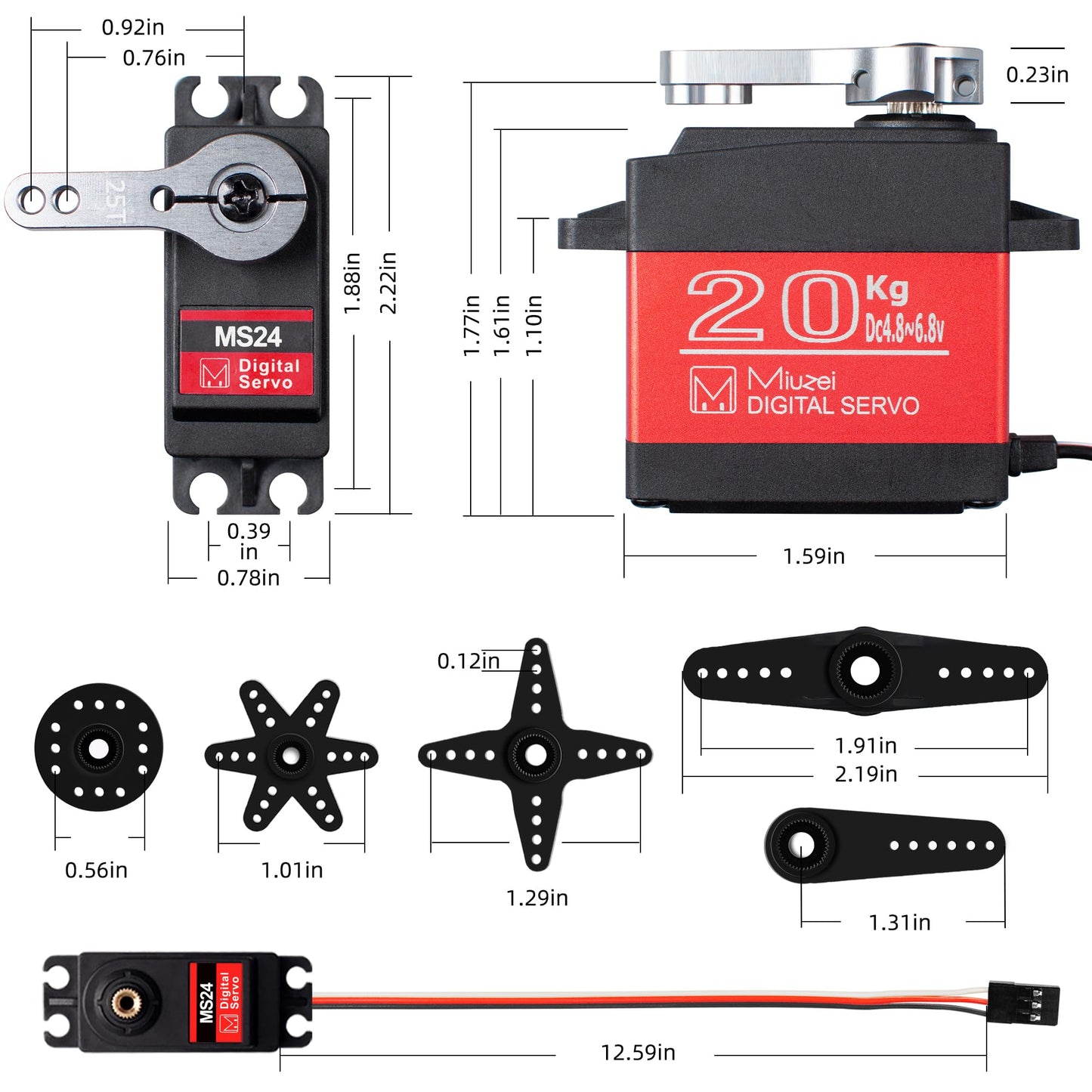 Miuzei 20KG High Torque RC Servo Motor, Metal Gear, Waterproof, DS3218, 270° Control Angle for R/C Models, DIY Cars, Robots