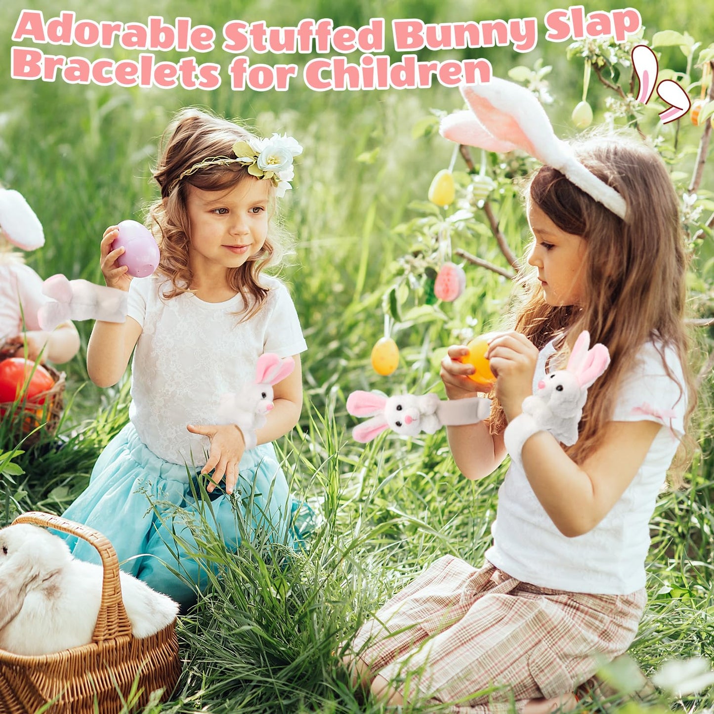Lenwen 8 Pcs Rabbit Stuffed Animals Slap Bracelets For Kids Plush Animal Cute Wrist Slap Bands For Birthday Party Favors Boys Gi