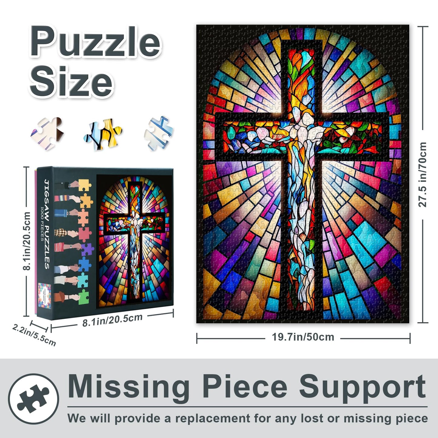 Stained Glass Puzzle Cross Puzzles For Adults 1000 Pieces, Christian Difficult Challenging Puzzles For Adults, Jigsaw Puzzles Wi