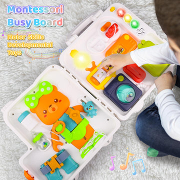 Toddler Toys Age 1-2, Musical Montessori Busy Board, Early Educational Toys For 1-2 Year Old, Motor Skills Developmental Toy, To