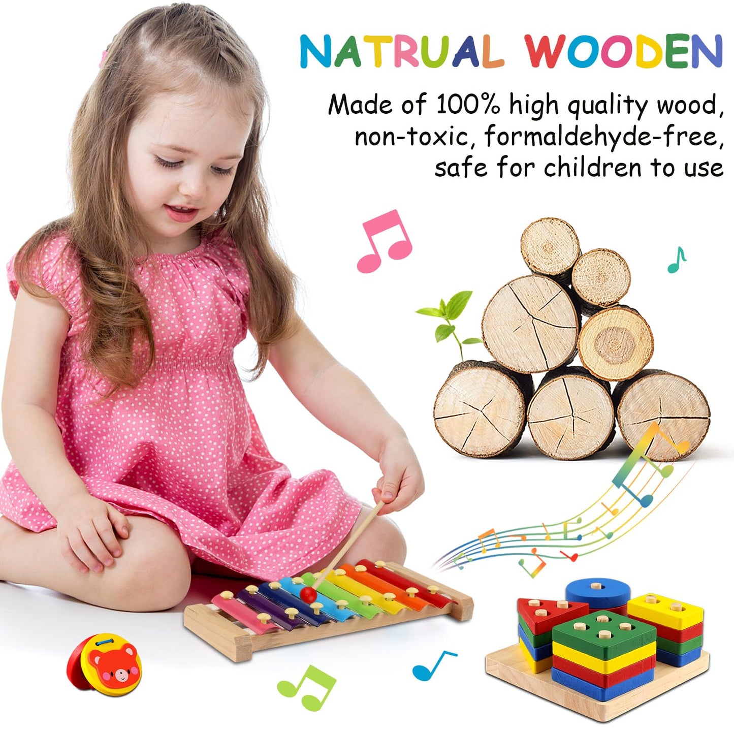 Diffybox Toddler Musical Instruments For Kids,Baby Musical Toys Preschool Educational Wooden Percussion Instruments Toddler Toys