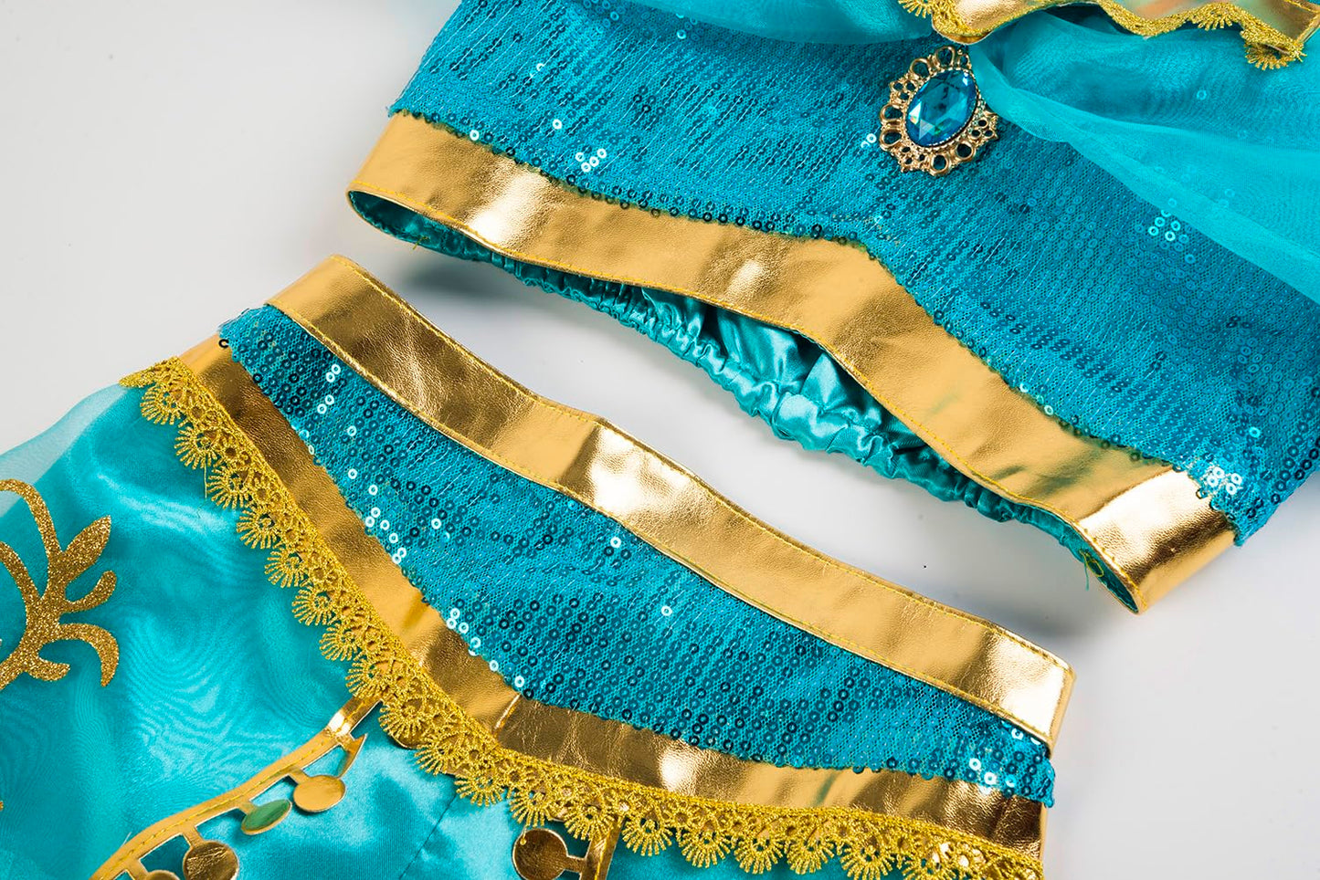 Akokvlar Girls Arabian Princess Costume Halloween Party Dress Up Outfits (Blue, 7-8 Years)