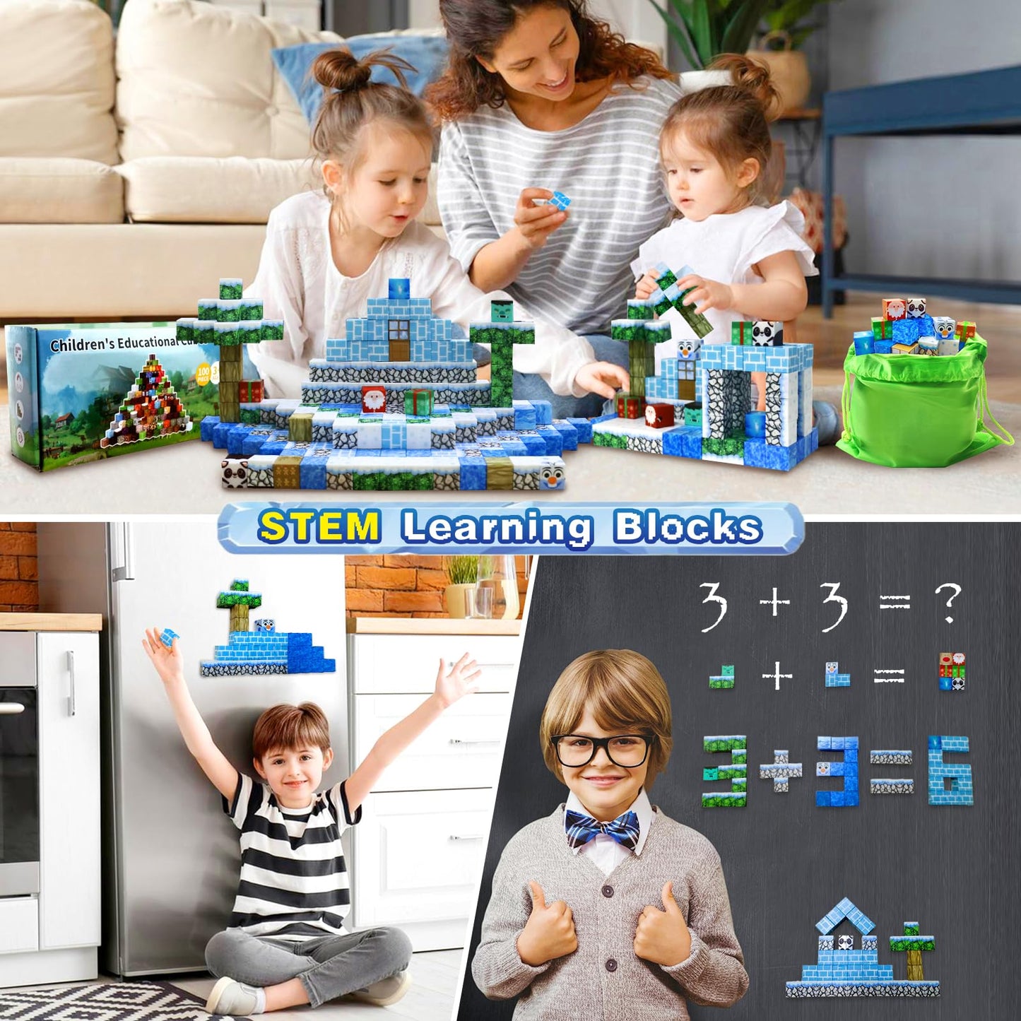 Aleath 100Pcs Magnetic Building Blocks-For Kids, Chirstmas Build Magnet World Set For 3-10 Years Old Boys & Girls Magnetic Build