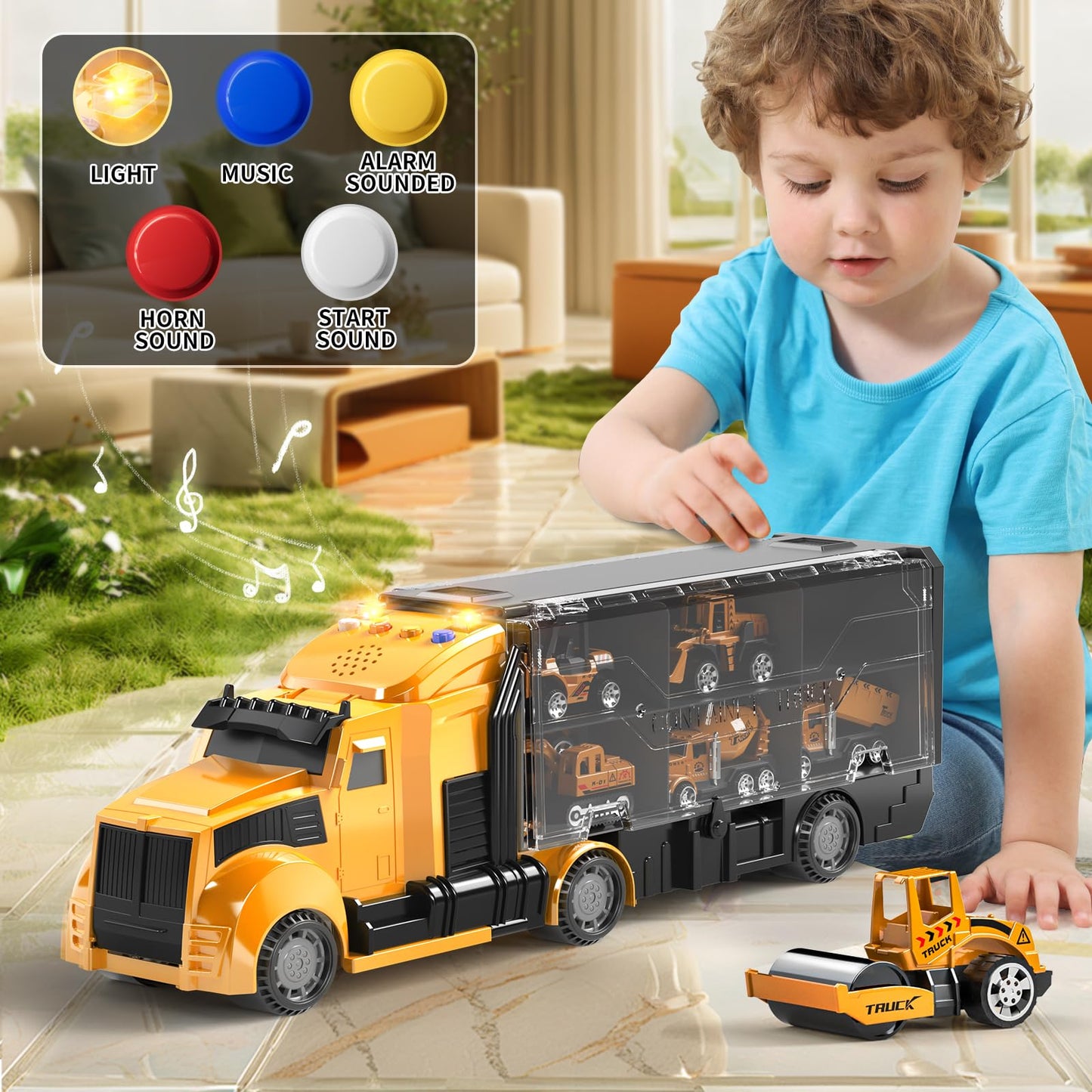 NIPLOOOW Construction Trucks Toy Set with Play Mat, Carrier Truck Play Vehicles Set for 3 4 5 6 Years Old Boys Kids, Die-Cast Ca