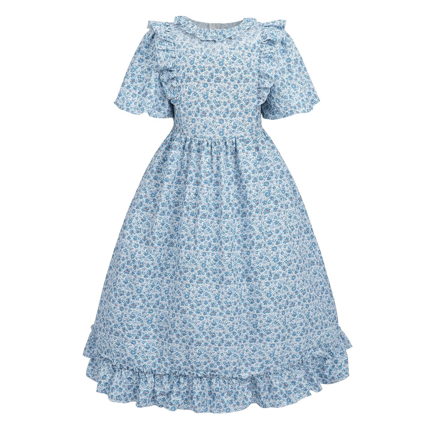 LTAKK Pioneer Dress Girls Colonial Costume Prairie Pilgrim Girl Dresses with Pinafore, Indigo Blue, XL, age over 4 years old