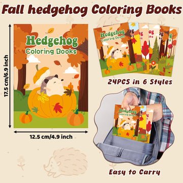 JAPBOR Fall Hedgehog Coloring Books - 24PCS Mini Autumn Thanksgiving Color Book Bulk for Kids Party Favors, Animals Themed Small