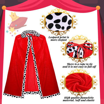 Shinymoon 3 Pcs Halloween Prince Costume For Kids King Crown Robe And Scepter Prince Costume For Boys King Prince Cosplay(Red)