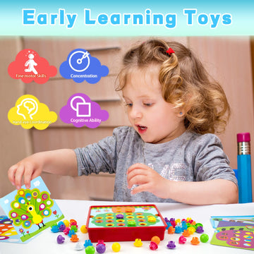 Aluabi Button Art Toys For Toddlers, Crafts For Age 2-4, Early Educational Toys, Color Matching Puzzle, Fine Motor Skills Game,