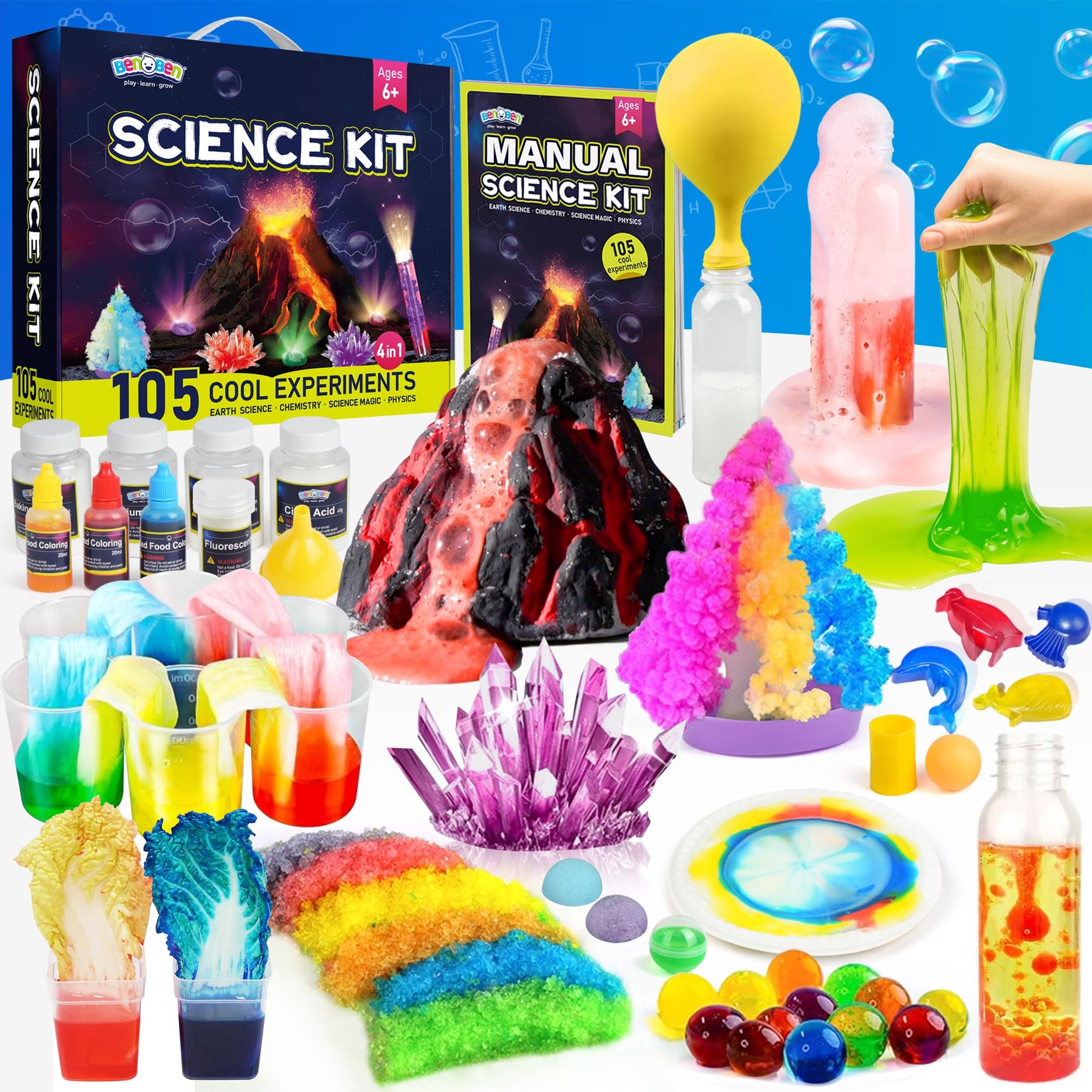 Science Kit For Kids, 105 Science Lab Experiments, Stem Project Educational Toy With Volcano Erupting, Crystal Growing, Chemistry Set, Science Toys, Boys Girls Birthday Gift Ideas, Ages 6+
