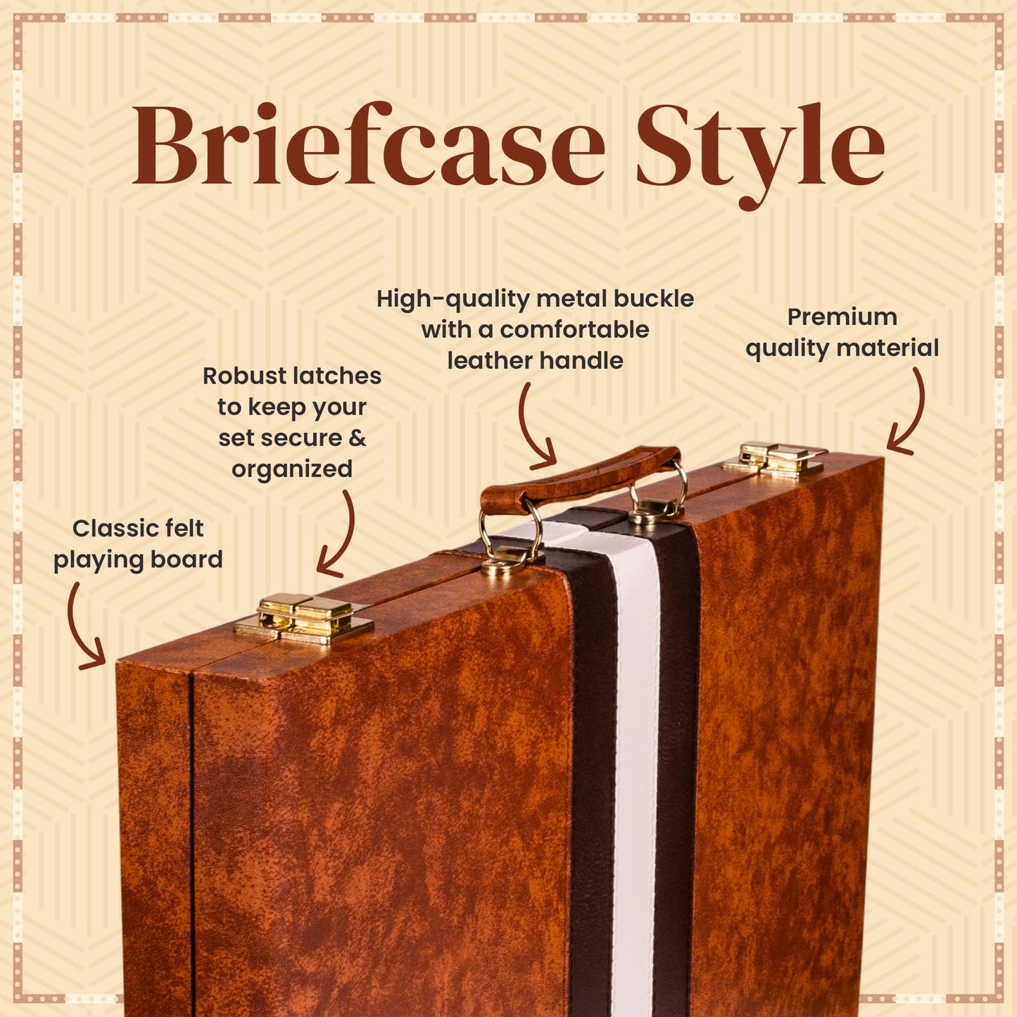 Crazy Games Backgn Sets for mature-themeds with enhanced Leather Case | Classic Travel Backgn Set for mature-themeds and Kids with Strategy & Guide | 15 Inches | Medium | Brown