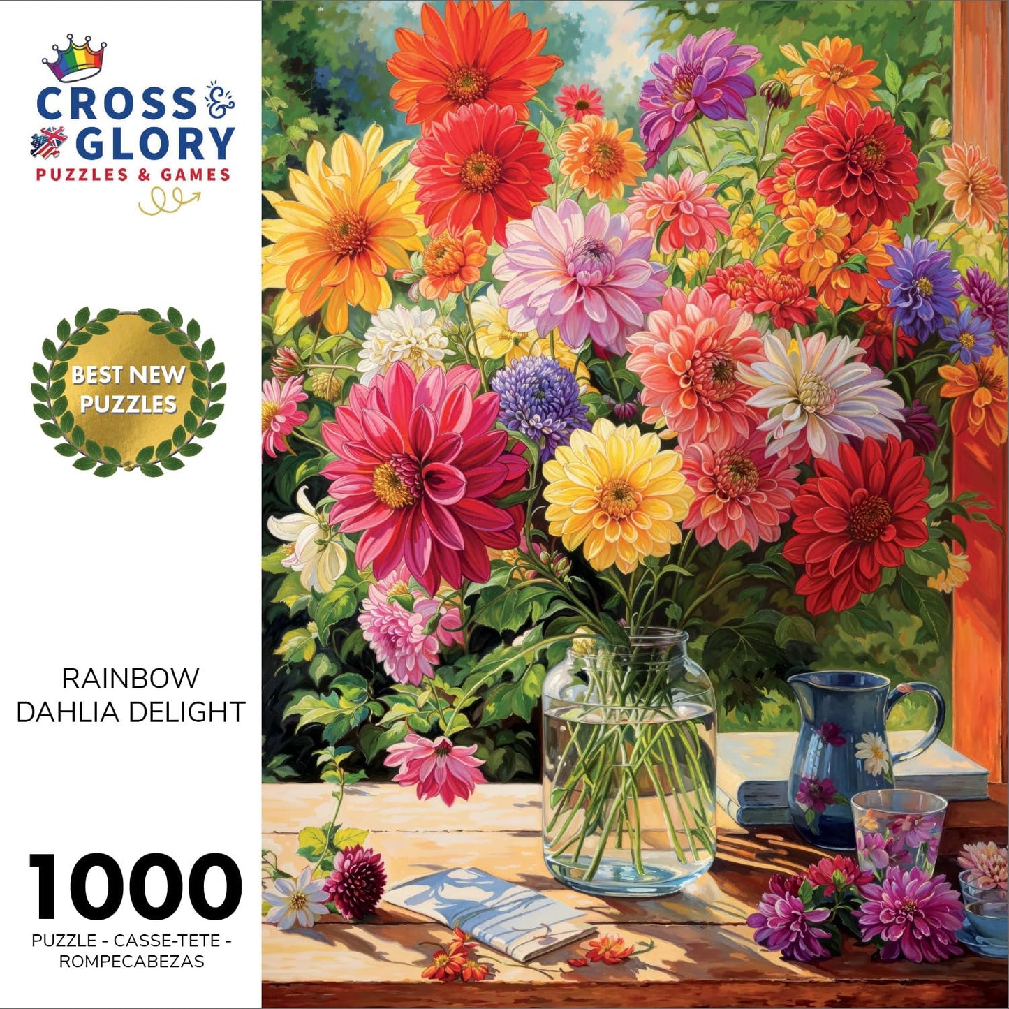 Cross & Glory - Rainbow Dahlia Delight - 1000 Piece Jigsaw Puzzle For Adults | Vibrant Flower Collection | Satin Finish | Challenging & Colorful Art