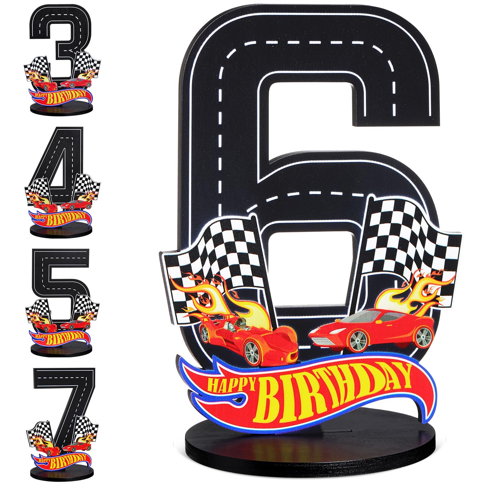 MiniInflat Race Car 6th Birthday Number Sign Centerpiece Race Car Theme 6th Birthday Party Supplies Wooden Table Decoration Phot