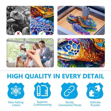 Wooden Puzzles For Adults - Fantasy Turtle Wooden Puzzle, Unique Shaped Wooden Jigsaw Puzzles For Adults, Wood Puzzles Adult, Pe