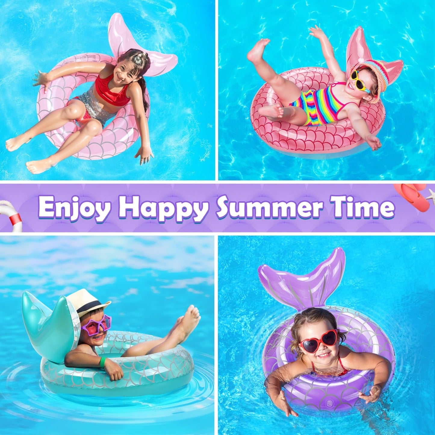 Heysplash Mermaid Pool Float, 2 Pack Mermaid Tail Shaped Pool Swimming Float Tube Ring Floatie, Summer Water Fun Beach Party Swi