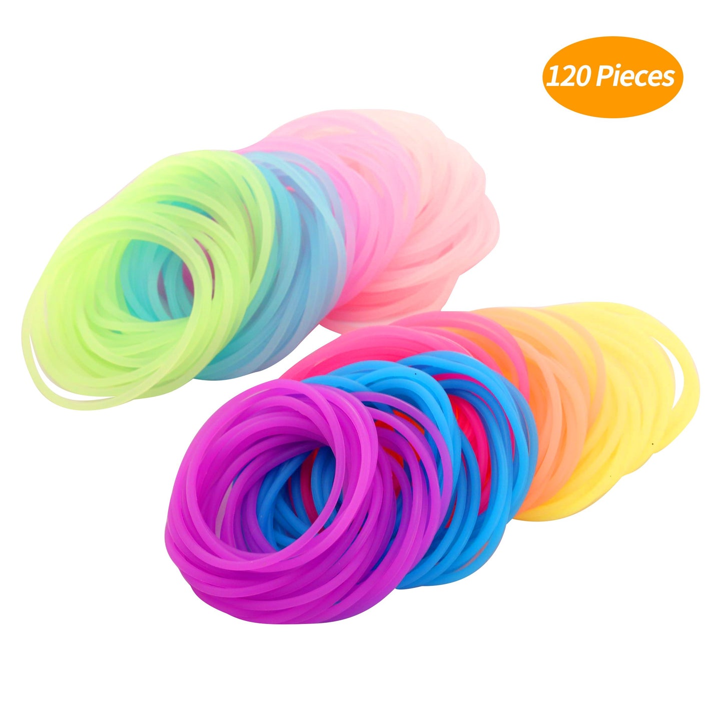 Senkary 120 Pieces Silicone Jelly Bracelets Glow Neon 80s Rubber Bracelets Gel Gummy Elastic Hair Ties for Adults, Women, Kids,