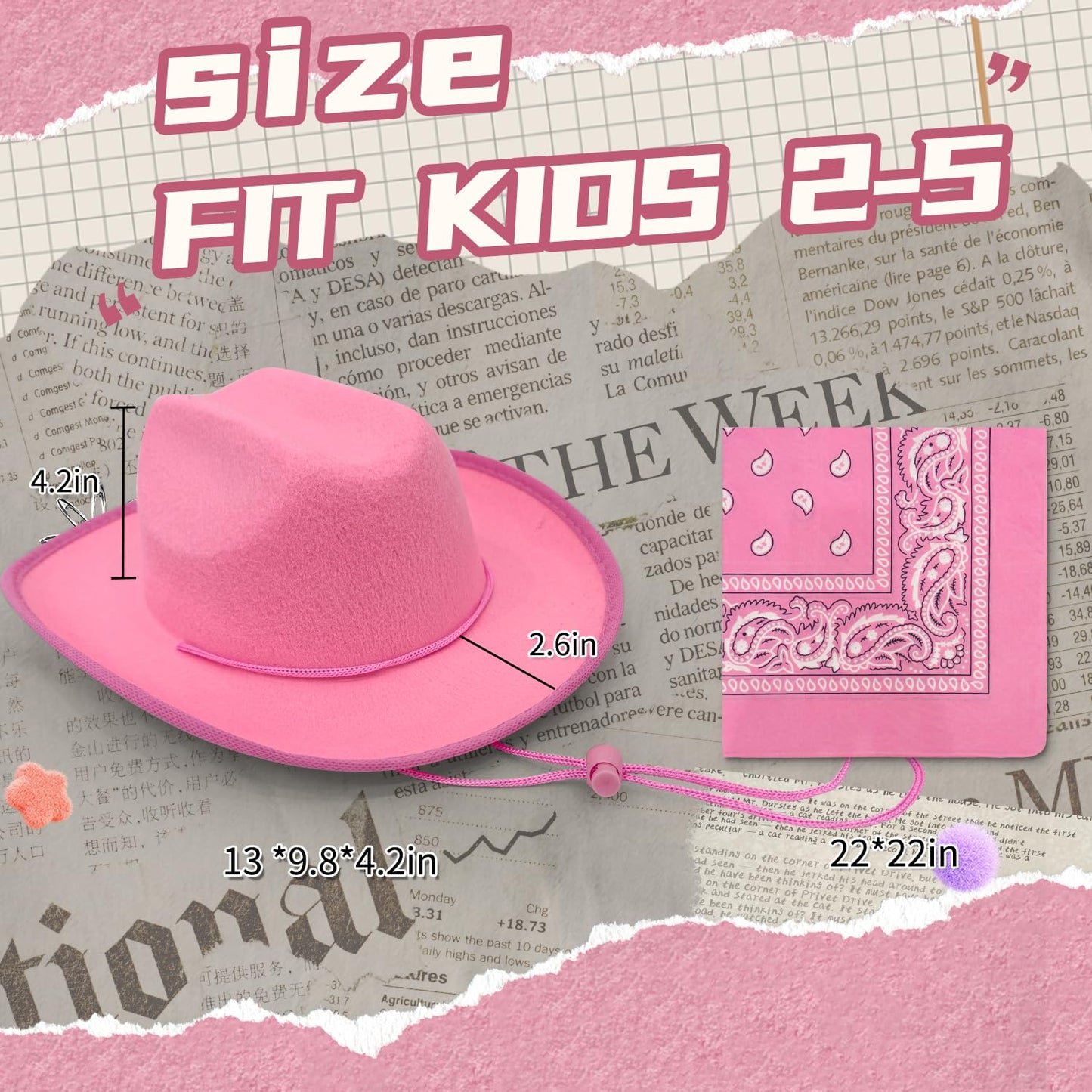 Septcity Toddler Pink Cowboy Cowgirl Hat And Bandana For Age 2-5 (Light Pink)