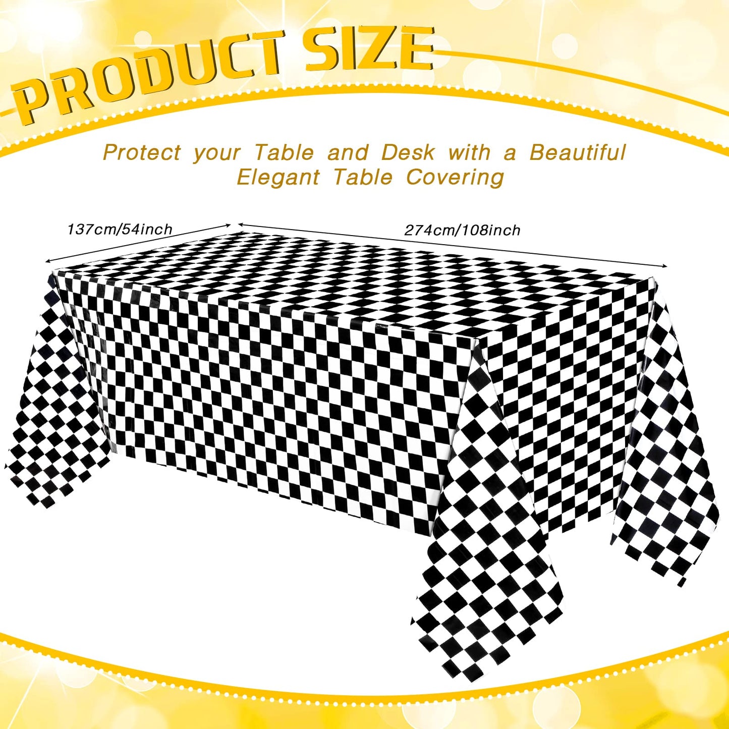 3 Sheets Black and White Checkered Tablecloths Racing Car Plastic Tablecloths Car Theme Disposable Party Tablecloths Racetrack R