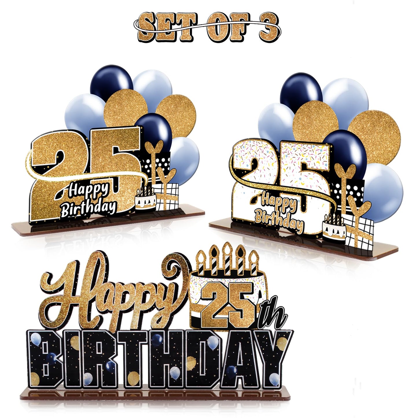 Lingteer Happy 25Th Birthday Gold Acrylic Table Topper Centerpieces Set - Cheers To 25 Years Old Birthday 25Th Bday Party Gift Decorations.