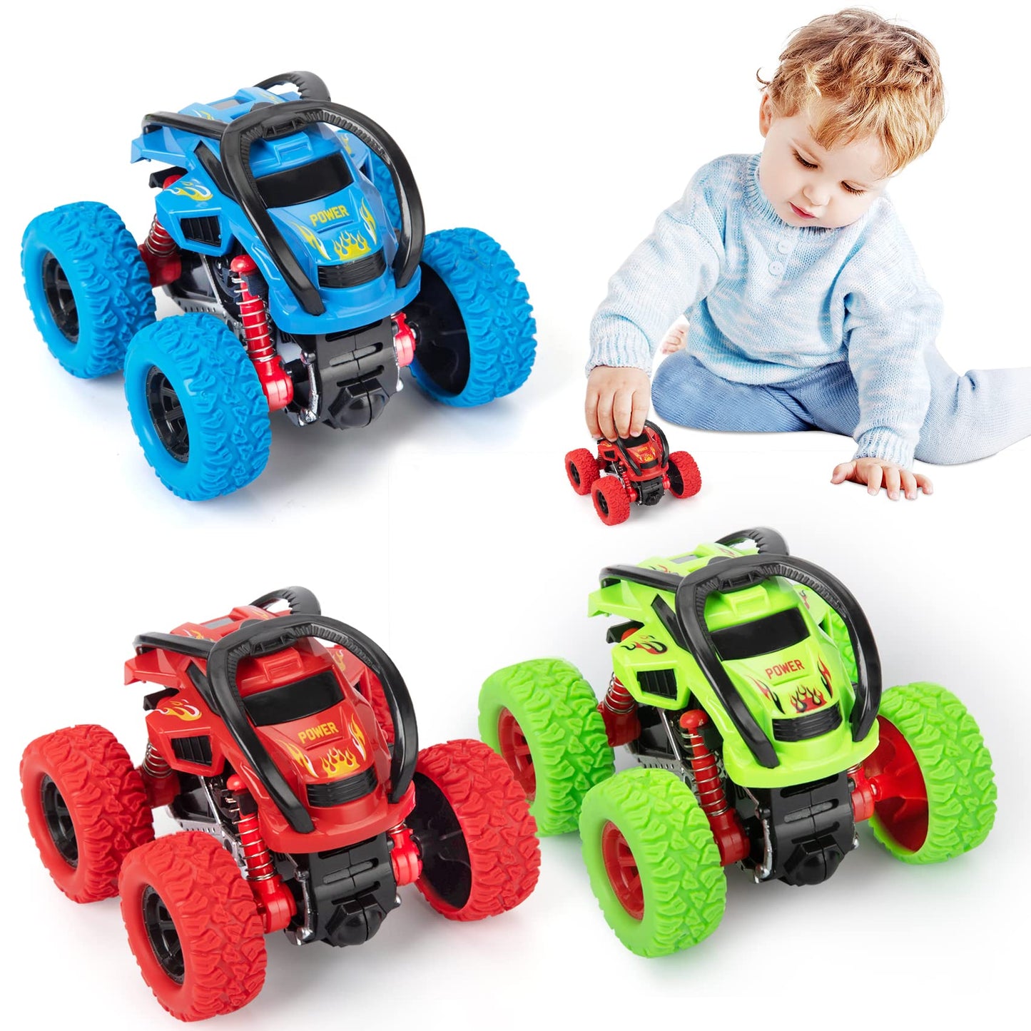 LODBY Toddler Toys for 2 3 4 5 Year Old Boy Easter Gifts, Pull Back Vehicle Monster Trucks for Toddlers Toys Age 2-4-6 Friction