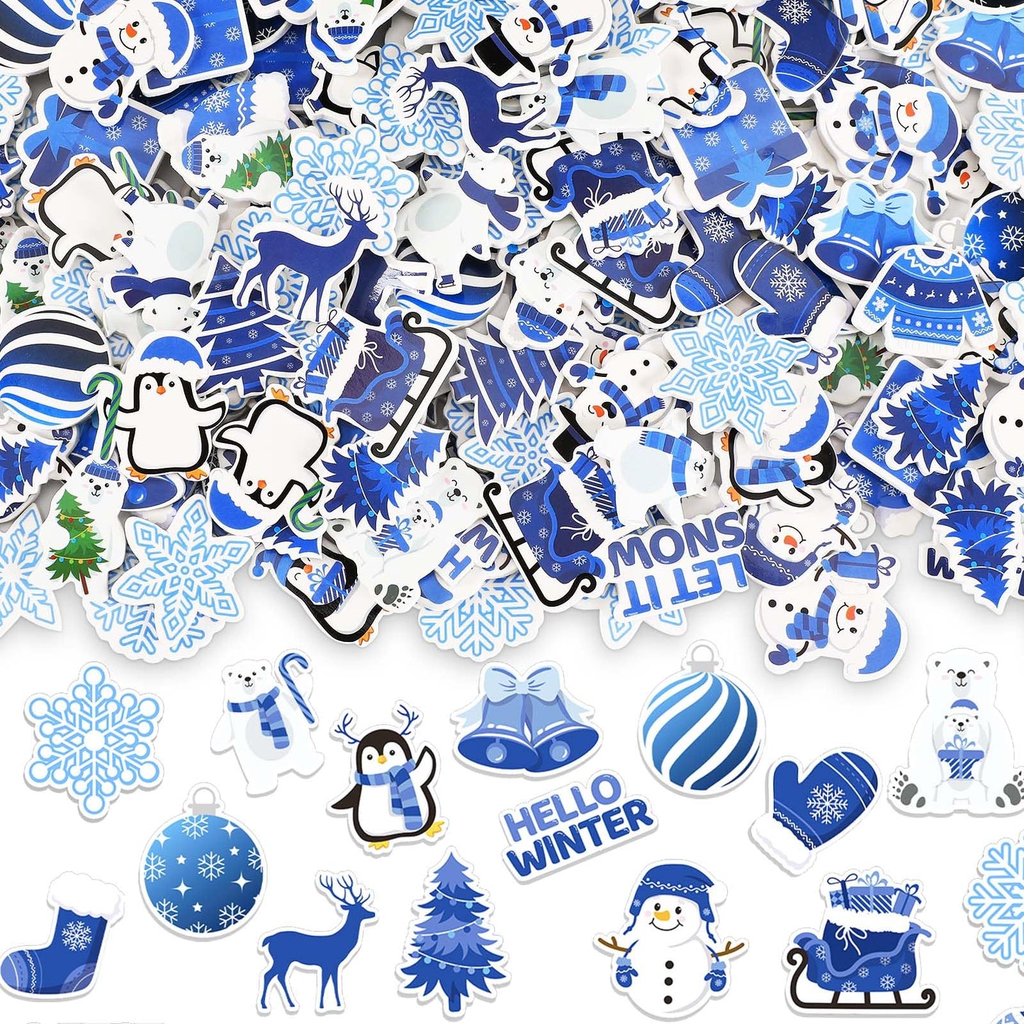 JULBEAR Winter Foam Sticker, 300Pcs Penguin Snowman Snowflakes Self Adhesive Foam Stickers for Kids Christmas Party Favors DIY C