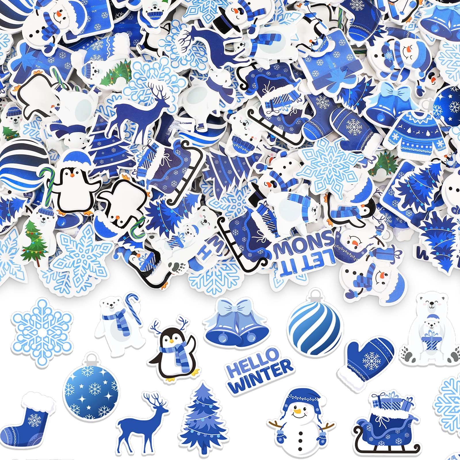 JULBEAR Winter Foam Sticker, 300Pcs Penguin Snowman Snowflakes Self Adhesive Foam Stickers for Kids Christmas Party Favors DIY C