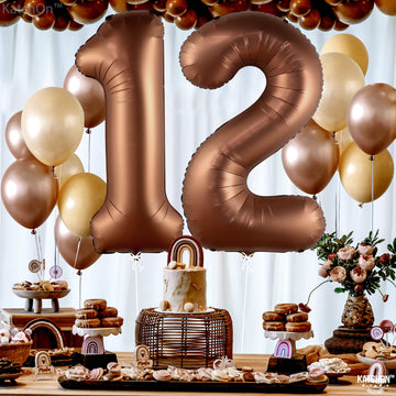 Giant, Coffee Brown 12 Balloon Number - 40 Inch, Brown 12 Birthday Balloon | 12Th Birthday Decorations For Boy | Safari Theme Party Decorations | 12 Year Old Balloon For 12Th Birthday Party Supplies