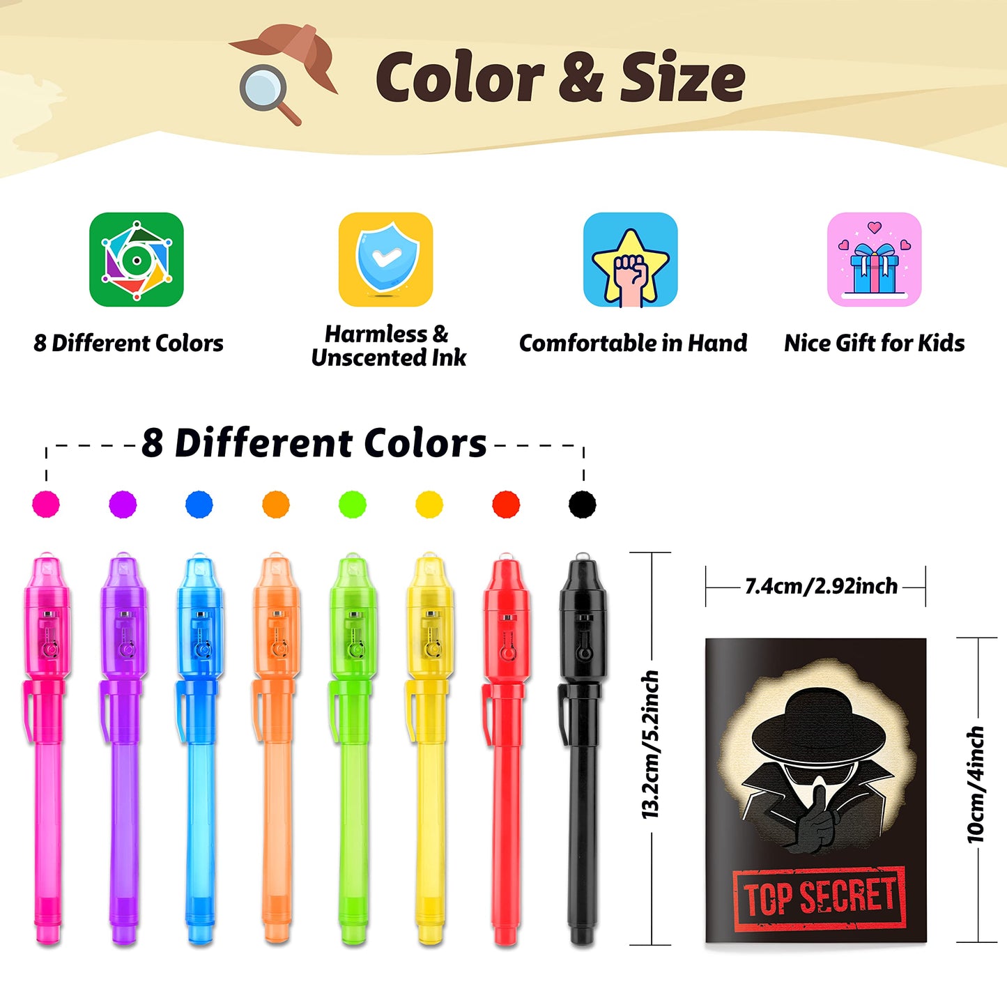 Giftinbox Invisible Ink Pens With Uv Light For Kids, Spy Pen Party Favors For Kids 8-12, 24Pack Invisible Ink Pen And Notebook, Uv Pen For Secret Message Escape Room Birthday Party Favors For Kids 4-8