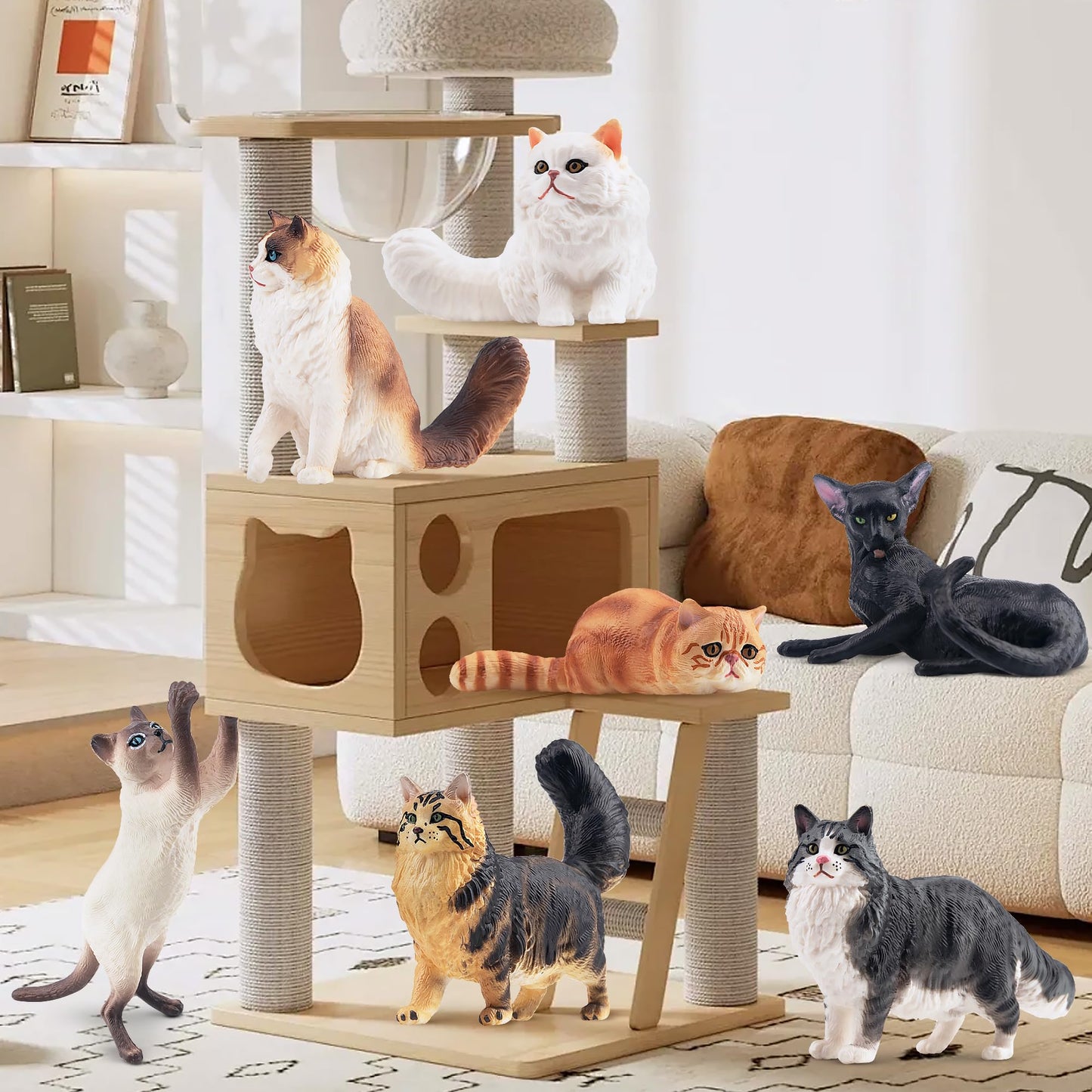 EYSCOTA 12PCS Realistic Cat Figurines, Plastic Cat Figure Set, Model X-DMAO02-BUOU01, Perfect for Kids' Birthday and Christmas Gifts