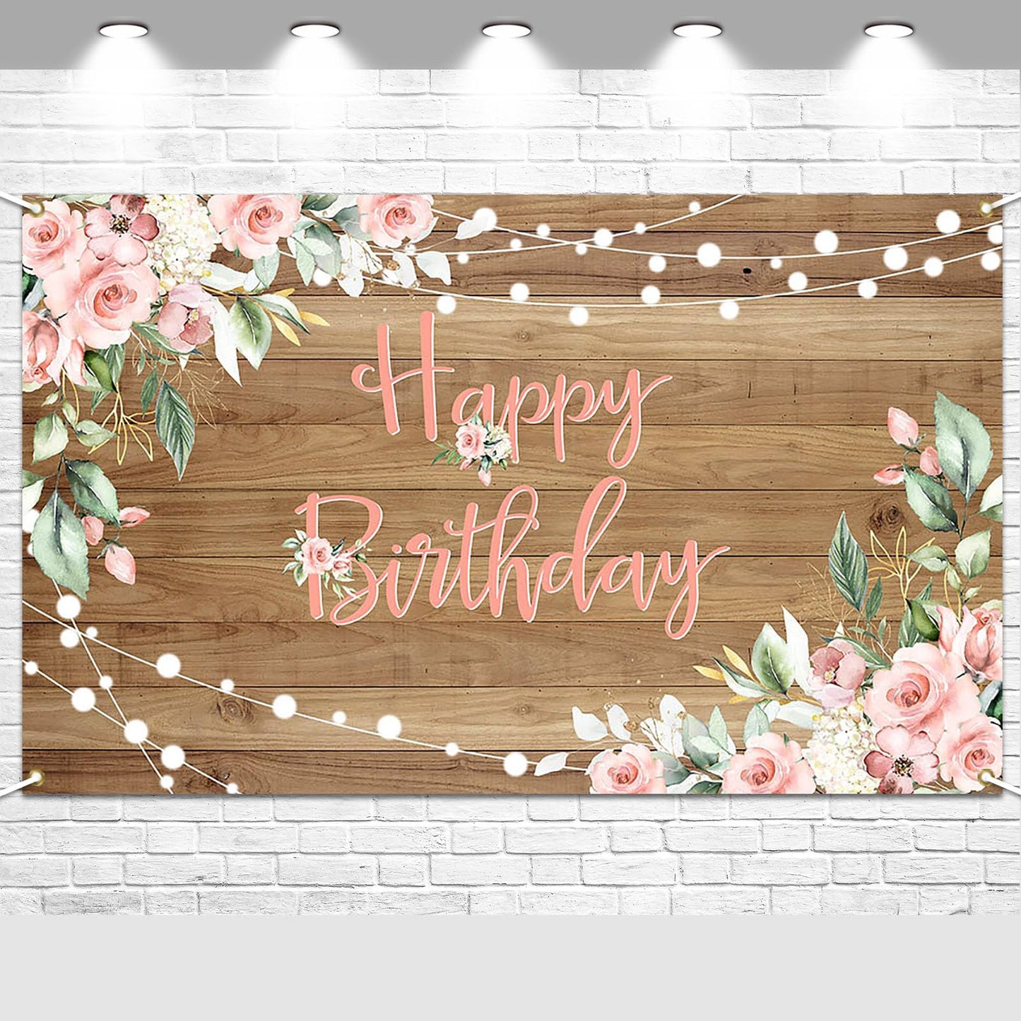Avezano Rustic Wood Birthday Banner Happy Birthday Party Decorations Pink Floral Girls Women Banner Photo Booth Studio Props 70.