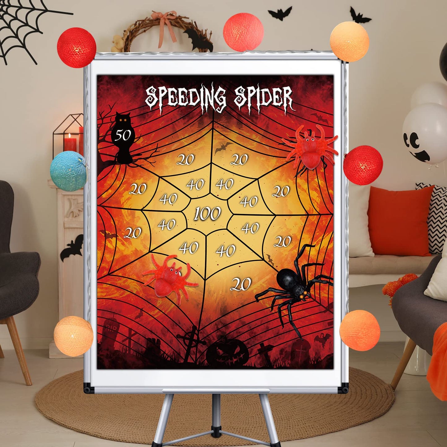 Astaron Halloween Party Supplies Throw The Spider On The Web Halloween Party Games With 2 Sticky Spiders Larger Halloween Poster Birthday Party Games